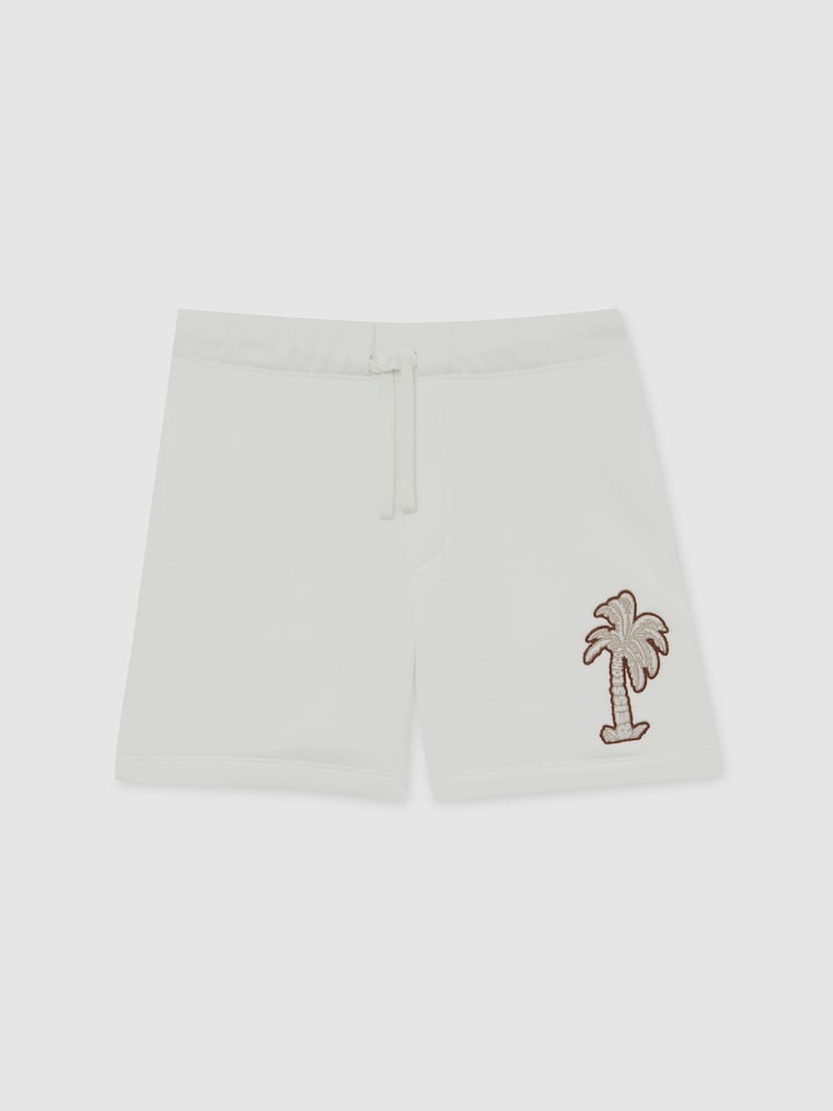 Reiss Off White Kayo 13-14 yrs Cotton Blend Palm Embroidered Shorts - Image 1 of 4 Reiss Off White Kayo 13-14 yrs Cotton Blend Palm Embroidered Shorts - Image 1 of 4