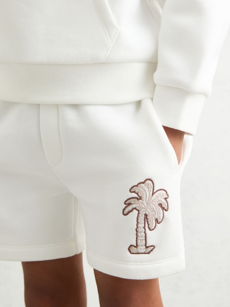 Reiss Off White Kayo 13-14 yrs Cotton Blend Palm Embroidered Shorts - Image 2 of 4 Reiss Off White Kayo 13-14 yrs Cotton Blend Palm Embroidered Shorts - Image 2 of 4