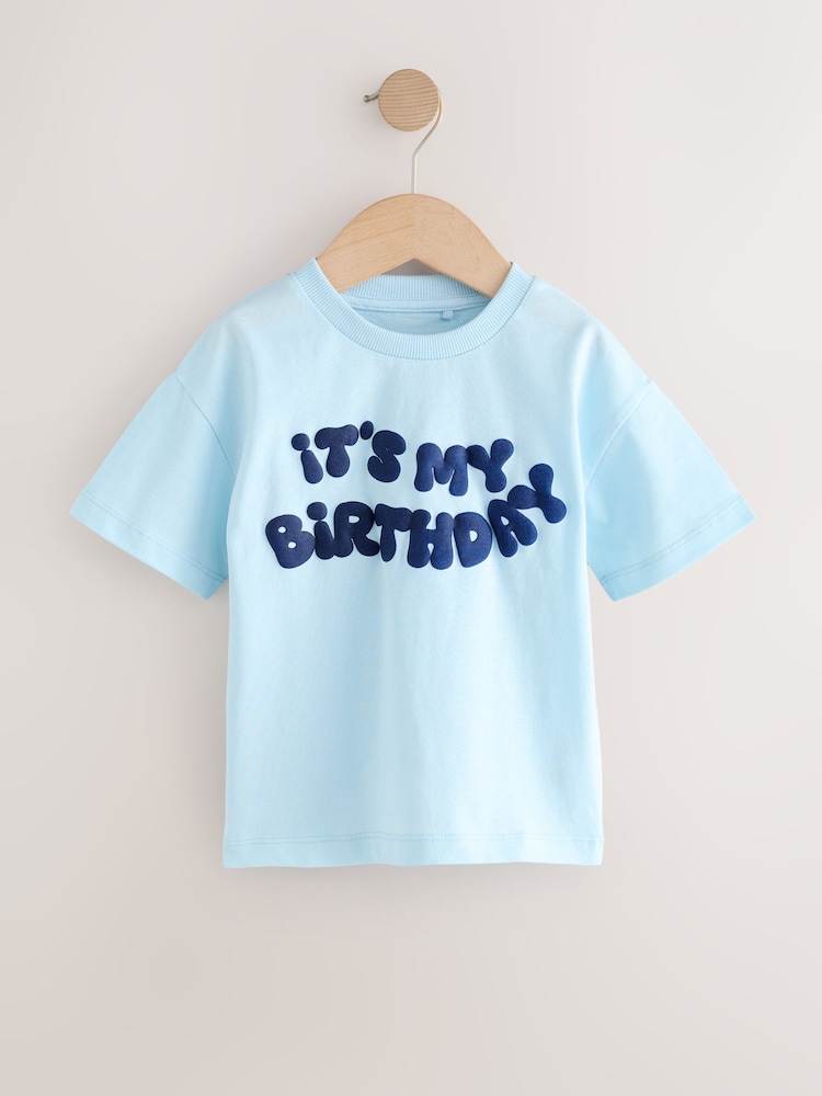 Blue Birthday Short Sleeve Graphic Print T-Shirt (3mths-7yrs) - Image 1 of 4