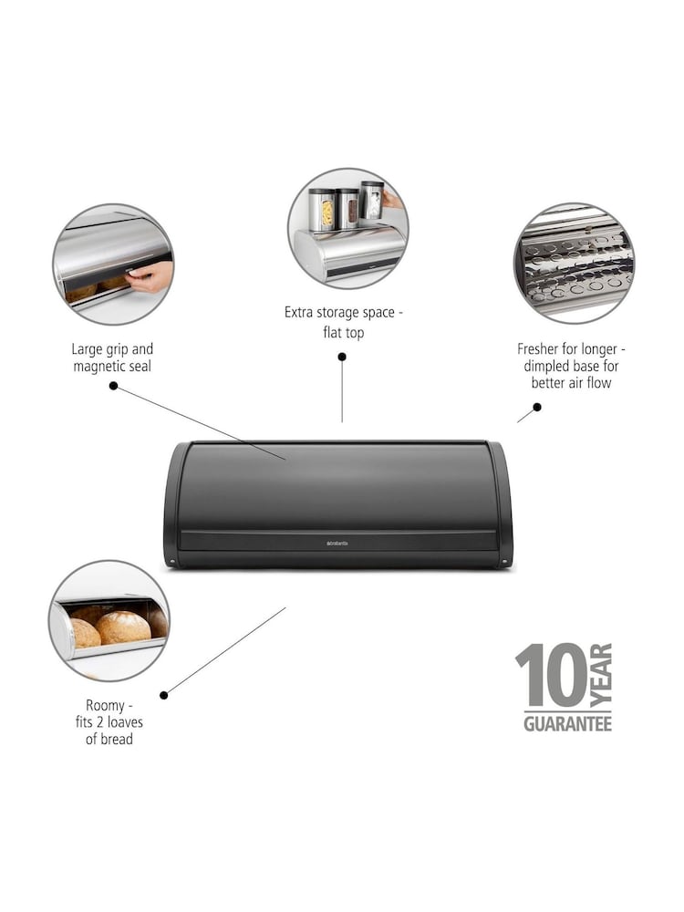 Brabantia Matt Black Roll Top Bread Bin - Image 2 of 5
