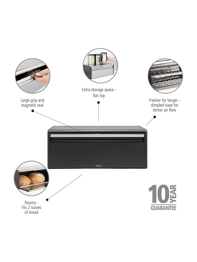 Brabantia Black Fall Front Bread Bin - Image 2 of 6