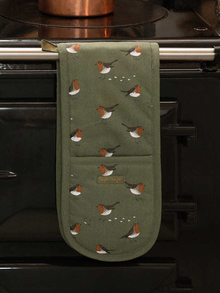 Sophie Allport Forest Green Double Robin Oven Gloves - Image 1 of 2