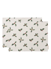 Sophie Allport Set of 2 Natural Holly & Berry Linen Fabric Table Placemats - Image 2 of 2