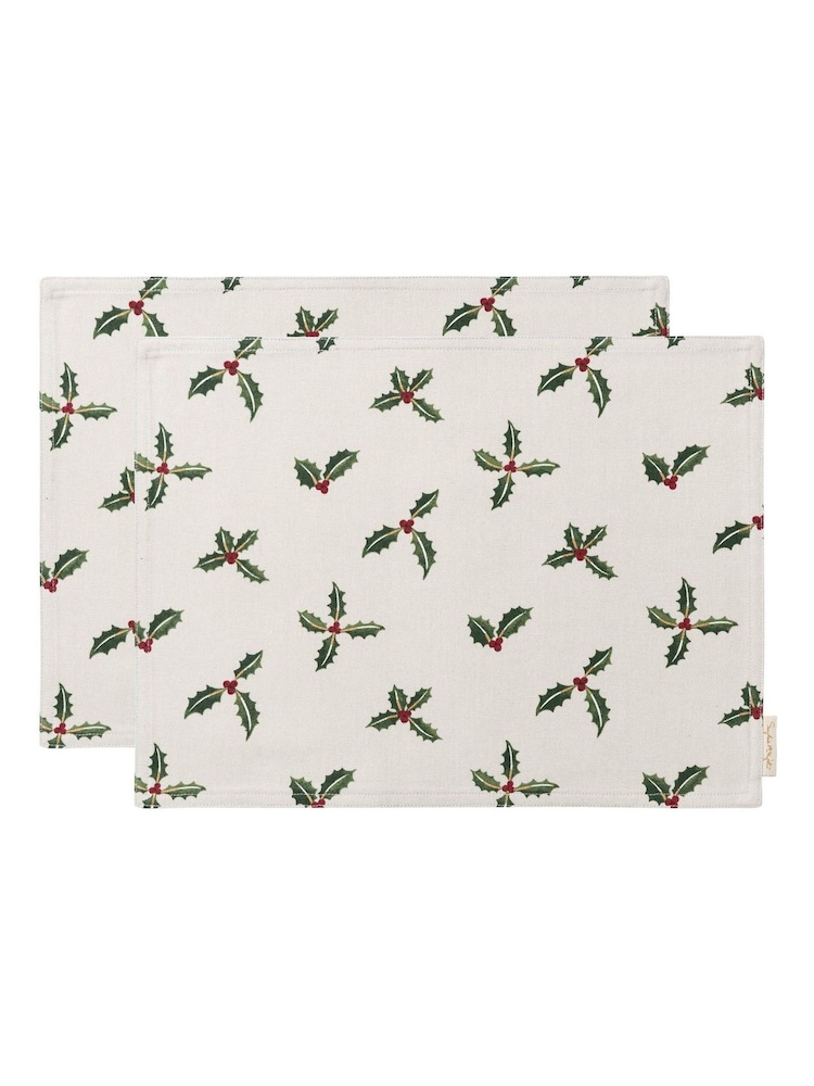 Sophie Allport Set of 2 Natural Holly & Berry Linen Fabric Table Placemats - Image 2 of 2 Sophie Allport Set of 2 Natural Holly & Berry Linen Fabric Table Placemats - Image 2 of 2