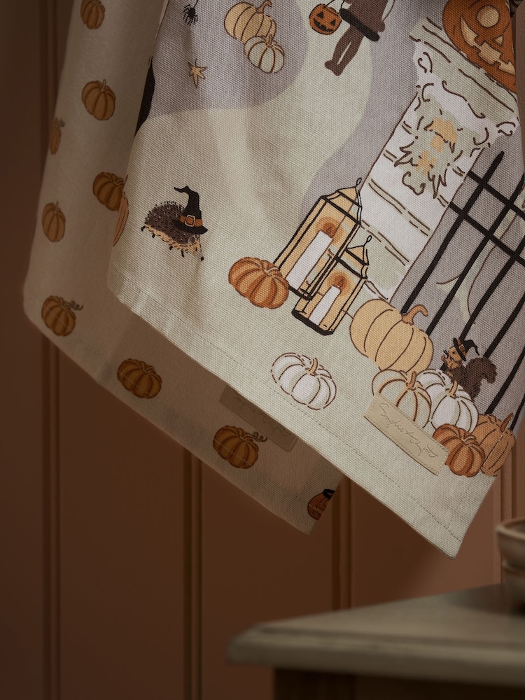 Sophie Allport Natural Trick or Treat Scene Tea Towel - Image 2 of 3