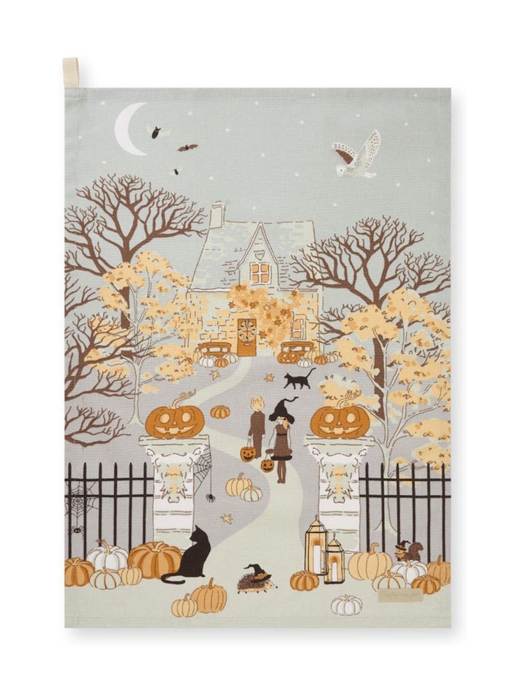 Sophie Allport Natural Trick or Treat Scene Tea Towel - Image 3 of 3