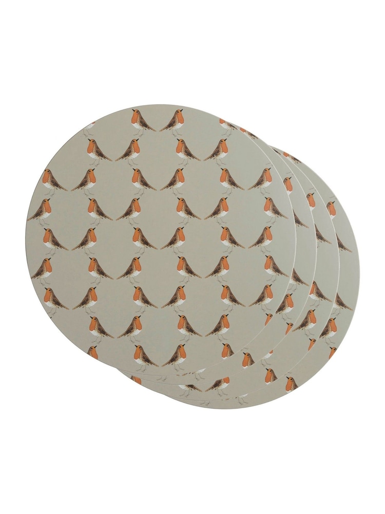 Sophie Allport Set of 4 Neutral Grey Robin Circular Linen Table Placemats - Image 2 of 2