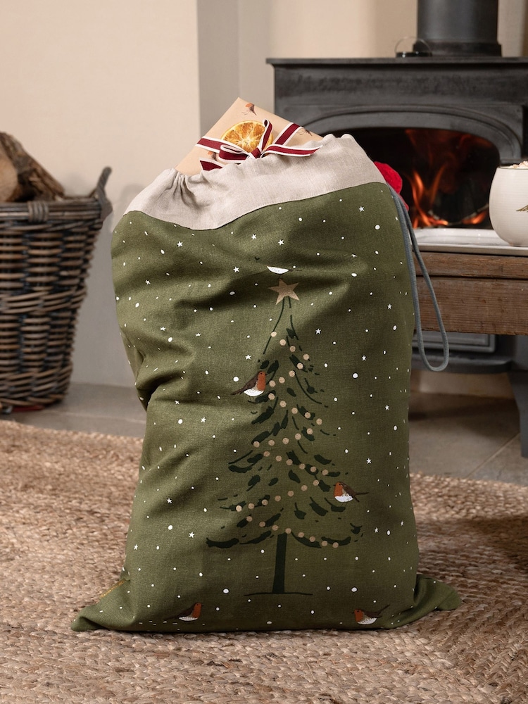 Sophie Allport Forest Green Robin Christmas Sack Decoration - Image 1 of 2 Sophie Allport Forest Green Robin Christmas Sack Decoration - Image 1 of 2