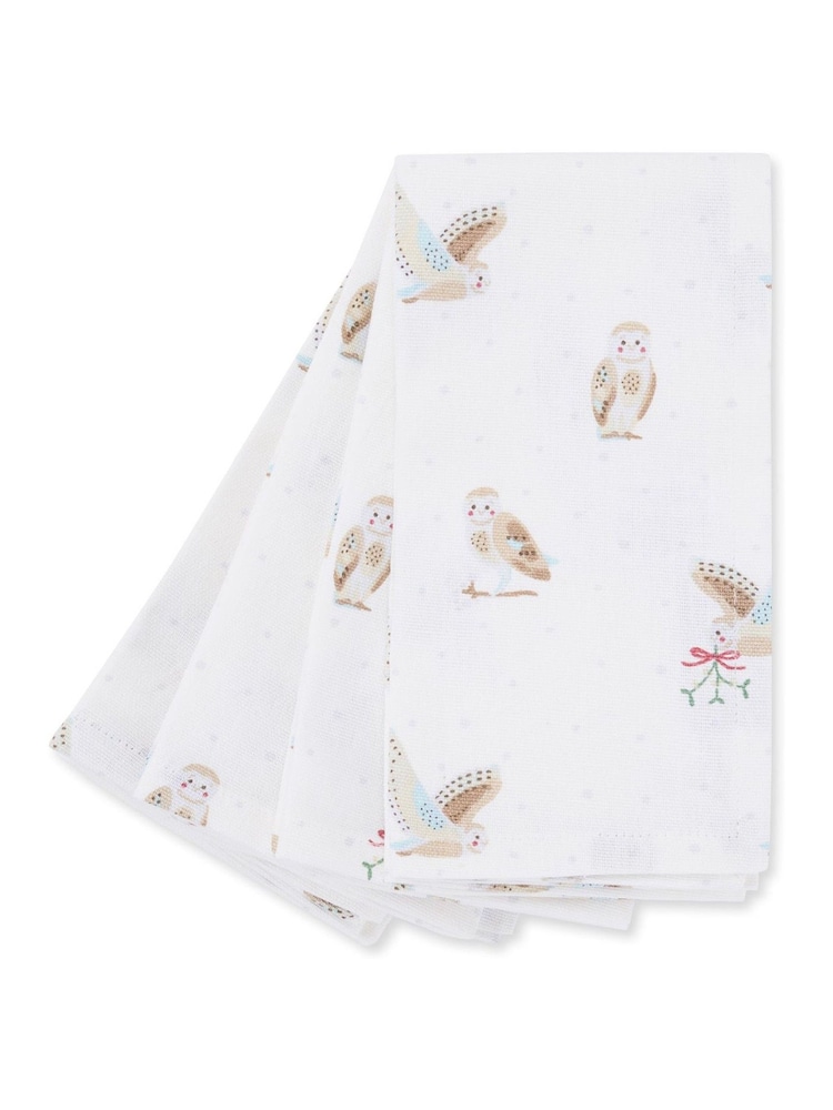 Sophie Allport Set of 4 Off White Snowy Owls Napkins - Image 3 of 3 Sophie Allport Set of 4 Off White Snowy Owls Napkins - Image 3 of 3
