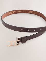 Chocolate Brown Statement Buckle Skinny Leather Belt - Image 5 of 5