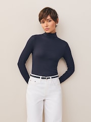 Navy Skinny Leather Belt - Image 1 of 3
