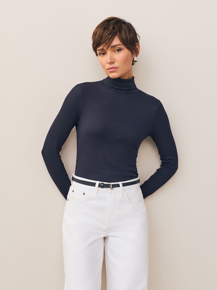 Navy Skinny Leather Belt - Image 1 of 3 Navy Skinny Leather Belt - Image 1 of 3