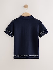 Mornarsko modra - Knitted Polo Shirt (3-16yrs) - Slika 2 iz 4