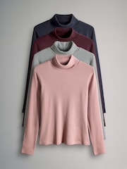 The Set Navy/Berry/Pink/Stripe 4 Pack Ribbed Roll Neck Long Sleeve T-Shirts - Image 1 of 7
