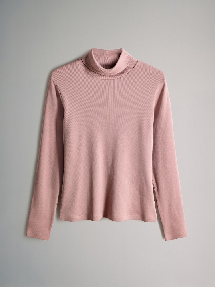 The Set Navy/Berry/Pink/Stripe 4 Pack Ribbed Roll Neck Long Sleeve T-Shirts - Image 2 of 7