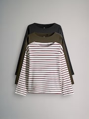 The Set Black/Stripe/Khaki 3 Pack Boat Neck Heavyweight T-Shirts - Image 1 of 6