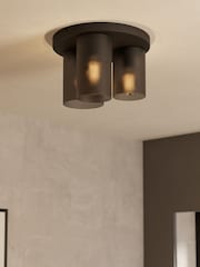 Eglo Black Colomera Glass and Steel Flush Mount Ceiling Light - Image 1 of 6