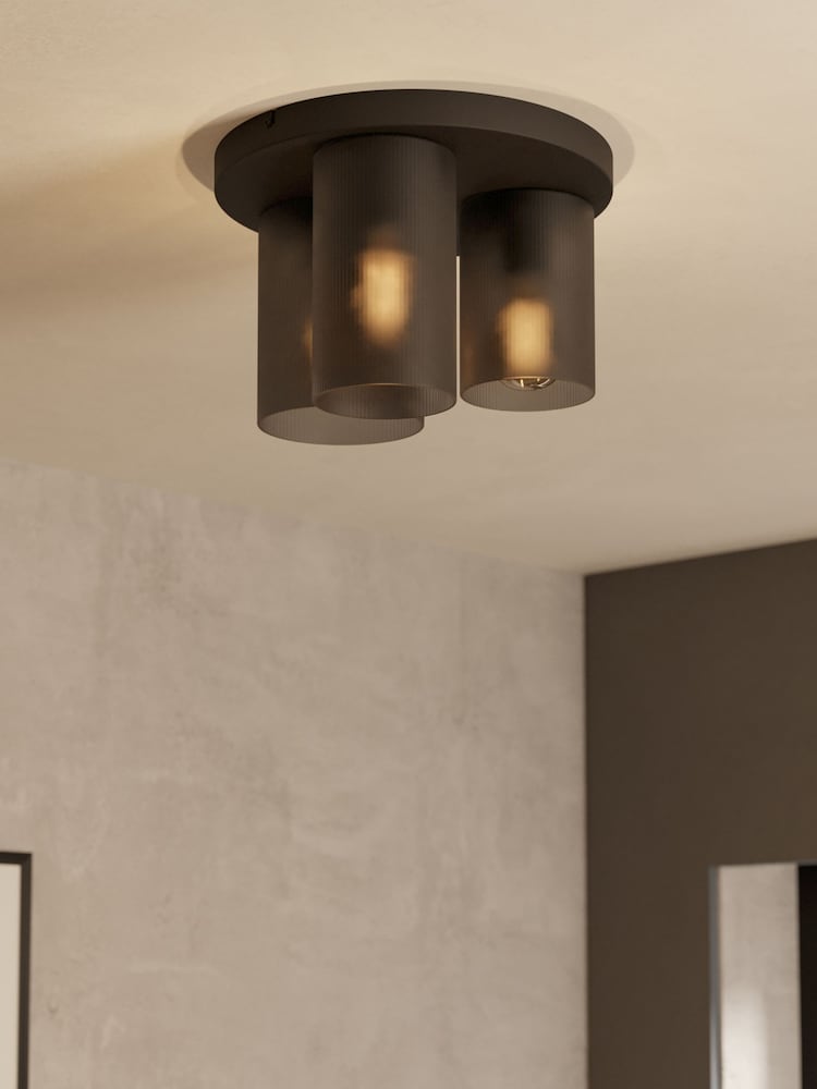 Eglo Black Colomera Glass and Steel Flush Mount Ceiling Light - Image 1 of 6