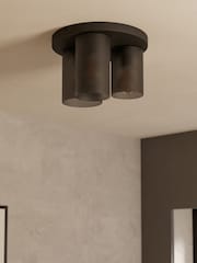 Eglo Black Colomera Glass and Steel Flush Mount Ceiling Light - Image 2 of 6