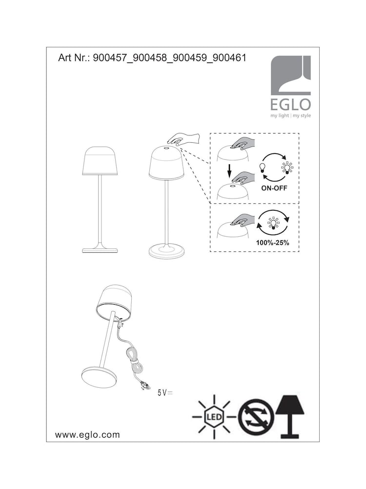 Eglo Black Mannera Cordless Indoor and Outdoor Table Lamp - Image 6 of 6