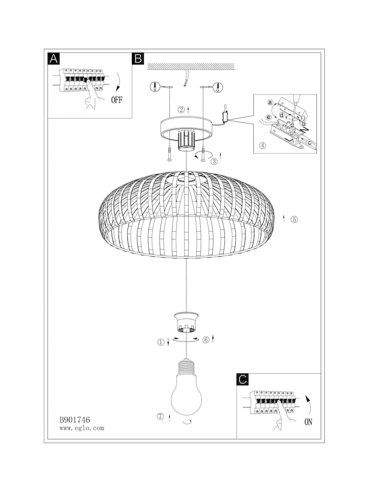 Eglo Cream Mogano 3 Steel Caged Style Ceiling Light - Image 4 of 4