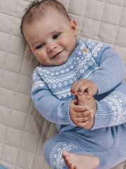 Blue Fairisle - Conjunto de blusa e leggings tricotadas para bebês (0meses a2anos) - Imagem 3 de 8