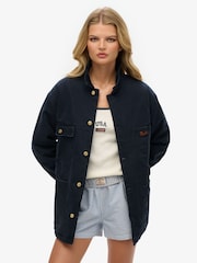 Superdry Blue Oversized Surplus Four Pocket Chore 100% Cotton Jacket - Image 1 of 6