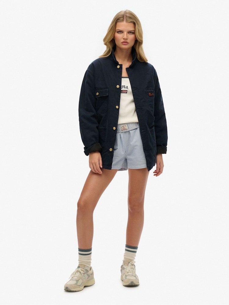 Superdry Blue Oversized Surplus Four Pocket Chore 100% Cotton Jacket - Image 3 of 6