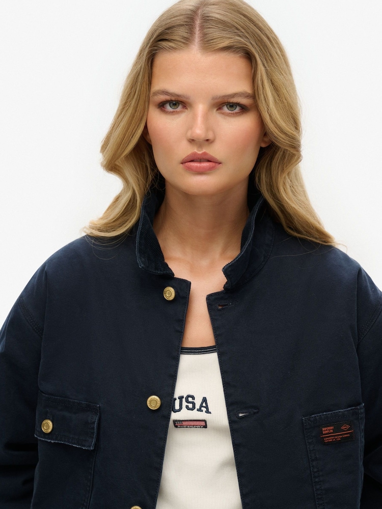 Superdry Blue Oversized Surplus Four Pocket Chore 100% Cotton Jacket - Image 4 of 6