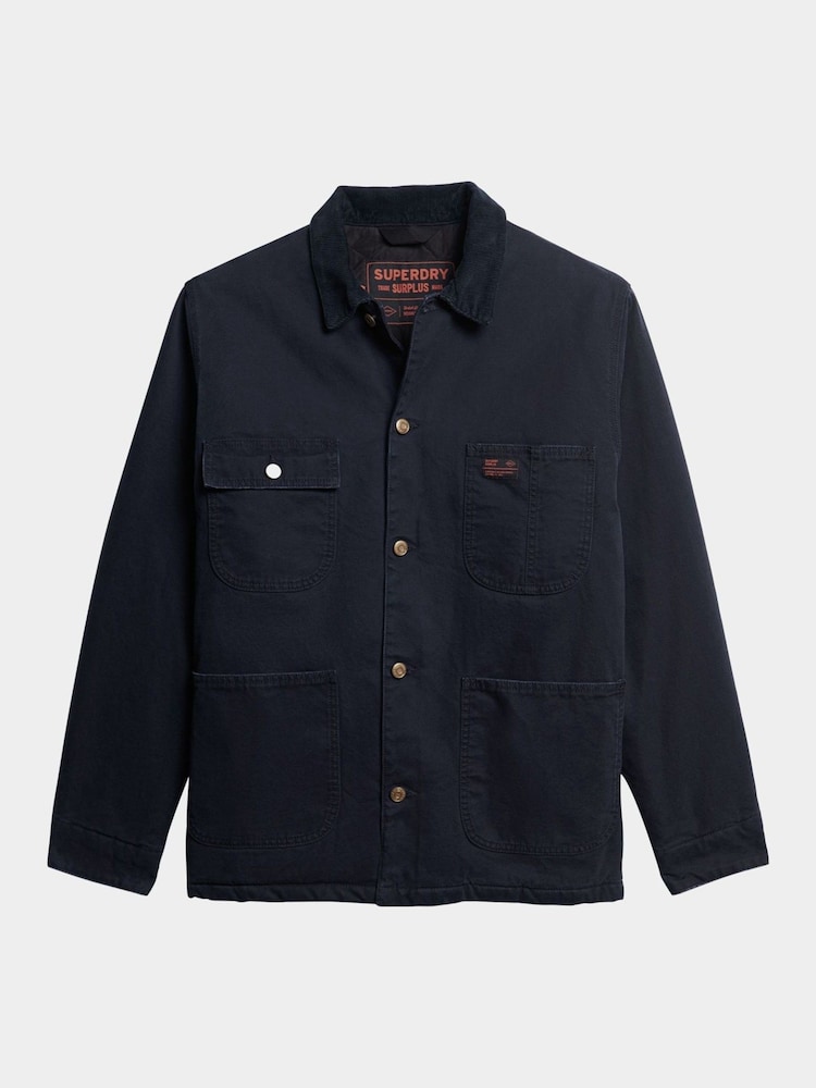 Superdry Blue Oversized Surplus Four Pocket Chore 100% Cotton Jacket - Image 5 of 6