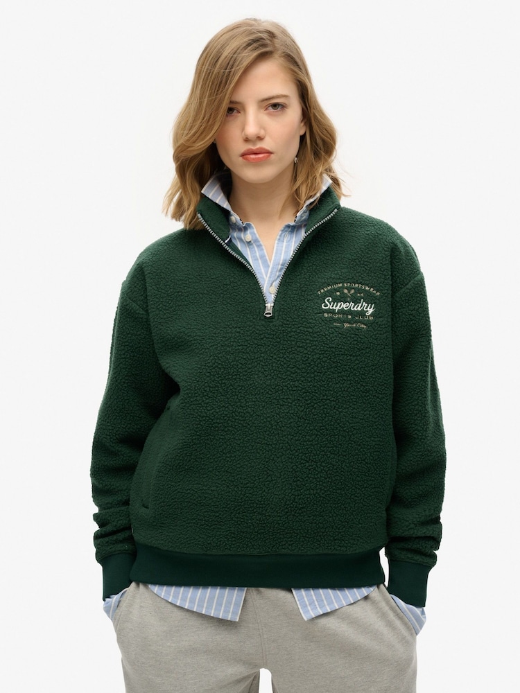 Superdry Green Country Club Fleece Half Zip Sweatshirt - Image 1 of 4