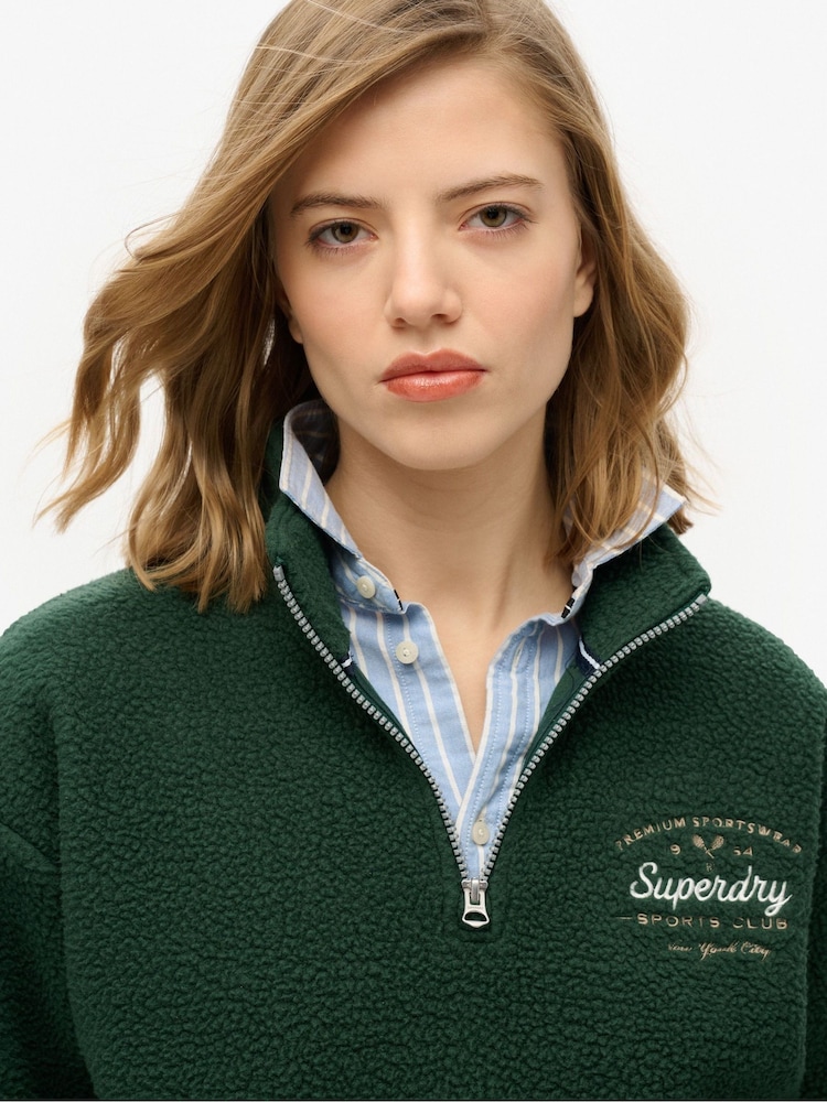 Superdry Green Country Club Fleece Half Zip Sweatshirt - Image 4 of 4