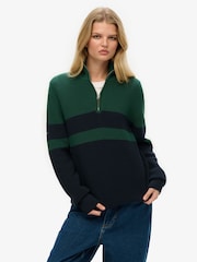 Superdry Blue Oversized 100% Cotton Classic Stripe Half-Zip Jumper - Image 1 of 5