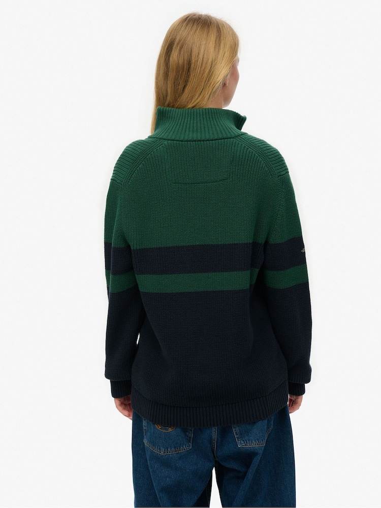 Superdry Blue Oversized 100% Cotton Classic Stripe Half-Zip Jumper - Image 2 of 5
