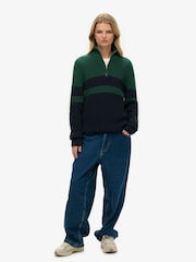 Superdry Blue Oversized 100% Cotton Classic Stripe Half-Zip Jumper - Image 3 of 5
