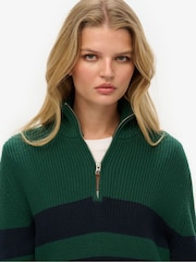Superdry Blue Oversized 100% Cotton Classic Stripe Half-Zip Jumper - Image 4 of 5