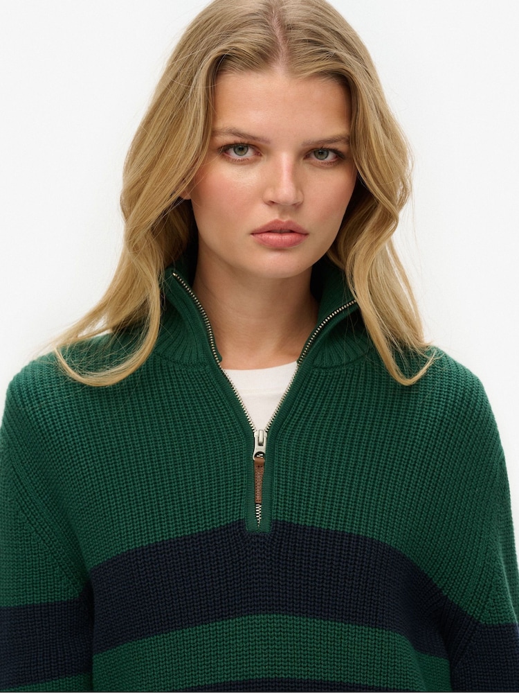 Superdry Blue Oversized 100% Cotton Classic Stripe Half-Zip Jumper - Image 4 of 5