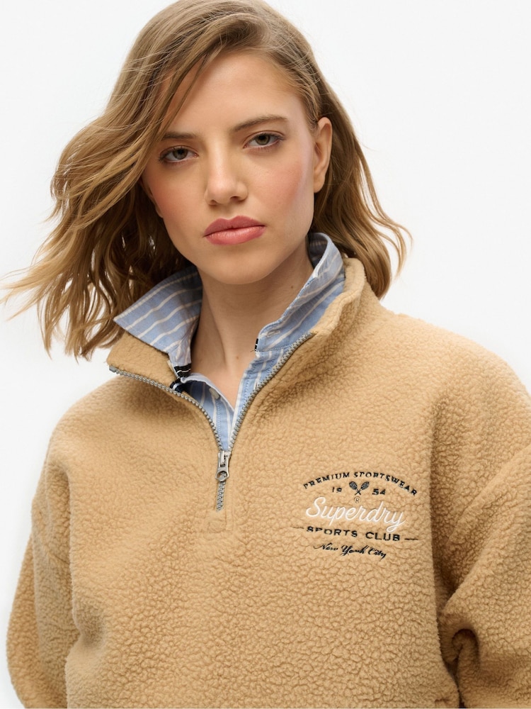 Superdry Nude Country Club Fleece Half Zip Sweat Top - Image 4 of 5