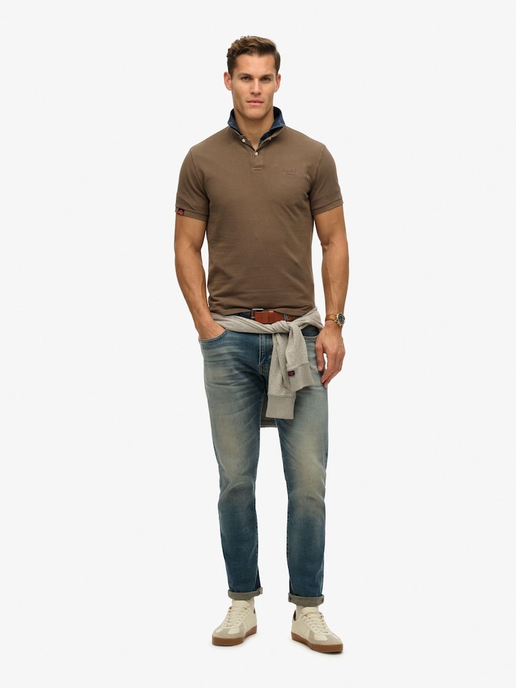 Superdry Brown Vintage Destroy 100% Cottton Polo Shirt - Image 2 of 4