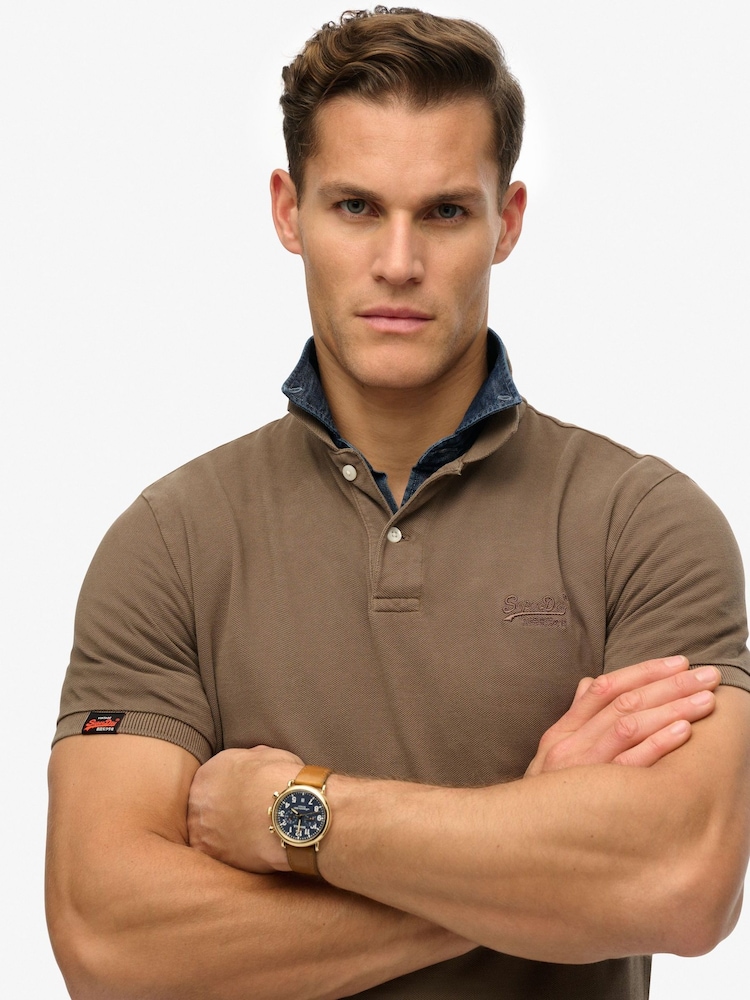 Superdry Brown Vintage Destroy 100% Cottton Polo Shirt - Image 4 of 4
