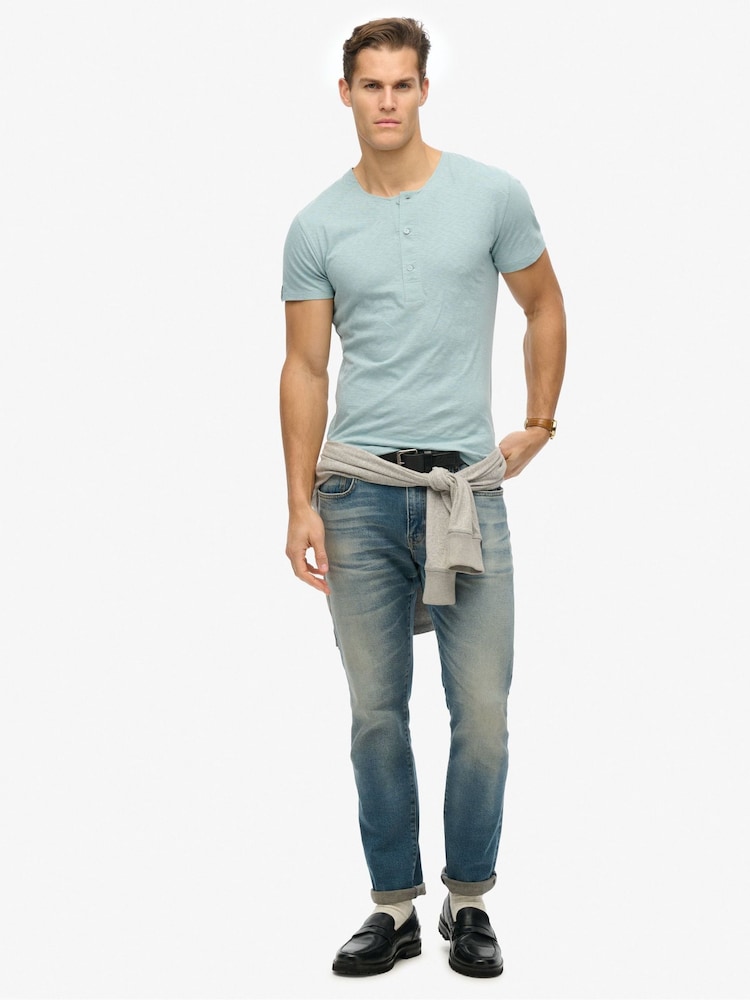Superdry Blue The Merchant Store Short Sleeve Grandad 100% Cottton Top - Image 2 of 6