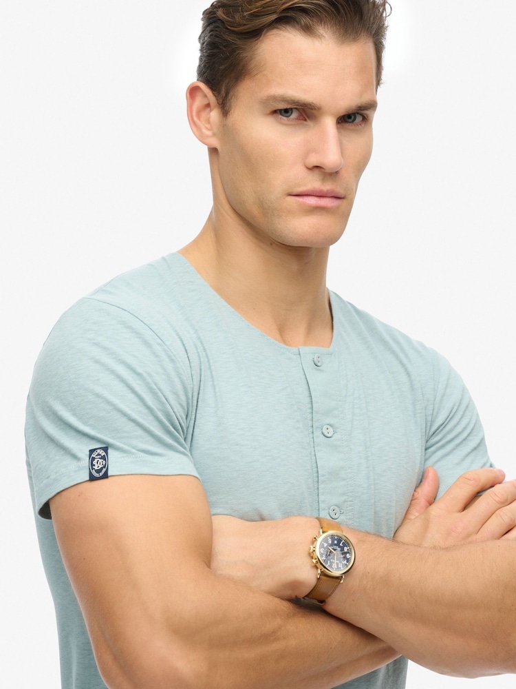 Superdry Blue The Merchant Store Short Sleeve Grandad 100% Cottton Top - Image 4 of 6