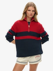 Superdry Blue Oversized 100% Cotton Classic Stripe Half-Zip Jumper - Image 1 of 1