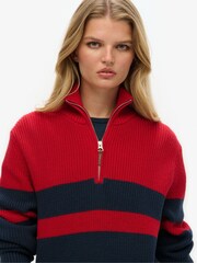 Superdry Blue Oversized 100% Cotton Classic Stripe Half-Zip Jumper - Image 4 of 5