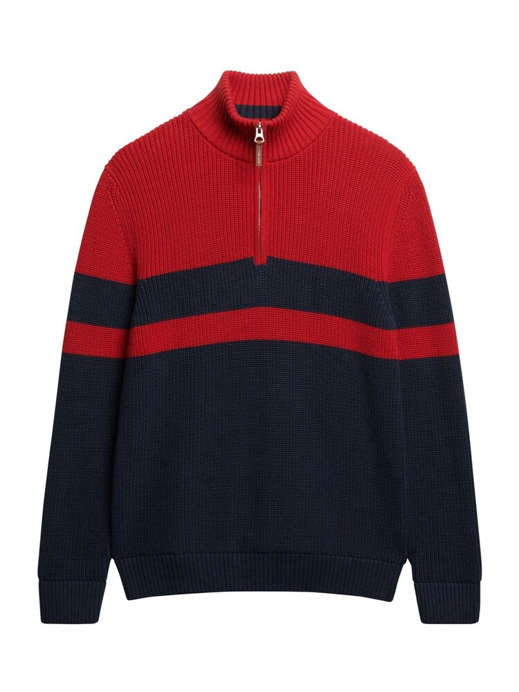 Superdry Blue Oversized 100% Cotton Classic Stripe Half-Zip Jumper - Image 5 of 5