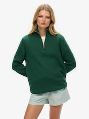 Superdry Green Oversized Classics Half-Zip Knitted 100% Cottton Jumper - Image 1 of 6