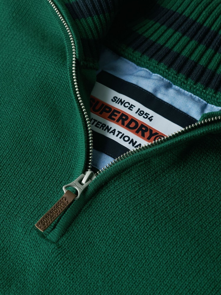 Superdry Green Oversized Classics Half-Zip Knitted 100% Cottton Jumper - Image 6 of 6