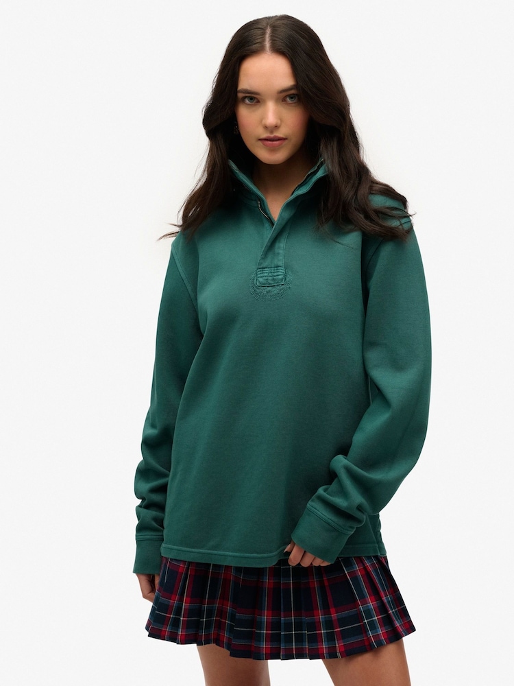 Superdry Green Cotton Classic Pique Half Zip Jumper - Image 1 of 6