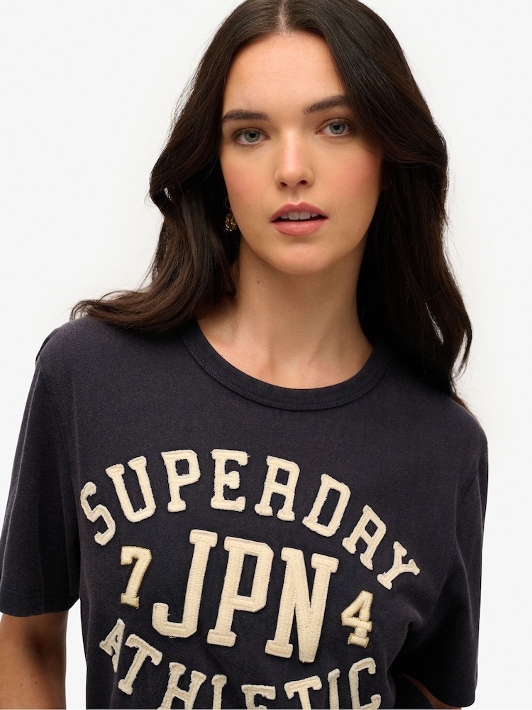Superdry Blue Oversized 100% Cotton Vintage Athletic Short Sleeve T-Shirt - Image 4 of 6