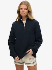 Superdry Blue Oversized Classics Half-Zip Knitted 100% Cottton Jumper - Image 1 of 6